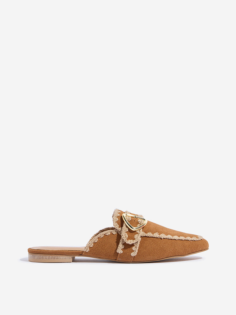 LUNA BLU Tan Embroidered Mules