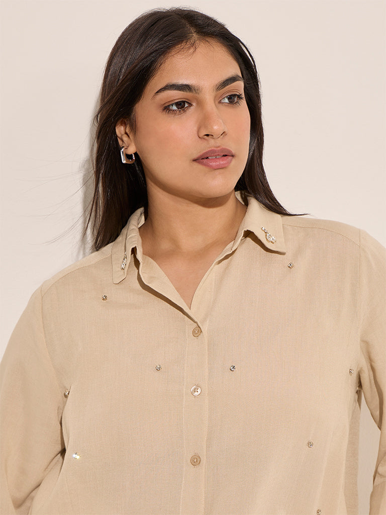 Gia Beige Diamante Embellished Shirt