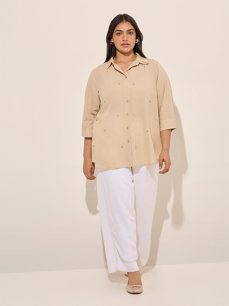 Gia Beige Diamante Embellished Shirt