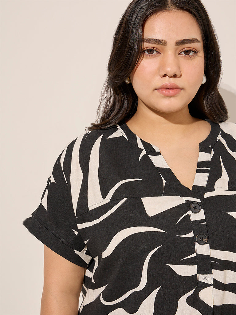 Gia Black Abstract Printed High-Low Cotton Top