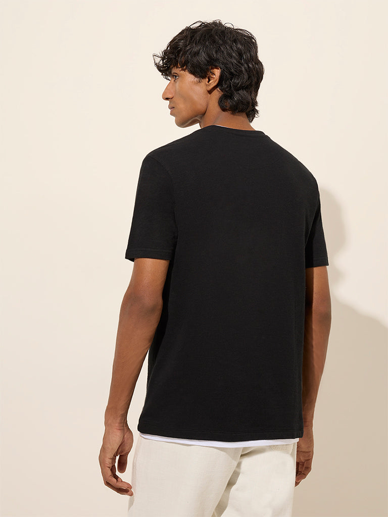 ETA Black Slim-Fit Henley Cotton T-Shirt