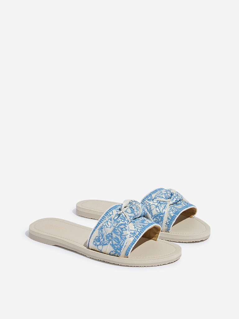 LUNA BLU Blue Knot Detailed Embroidered Slides