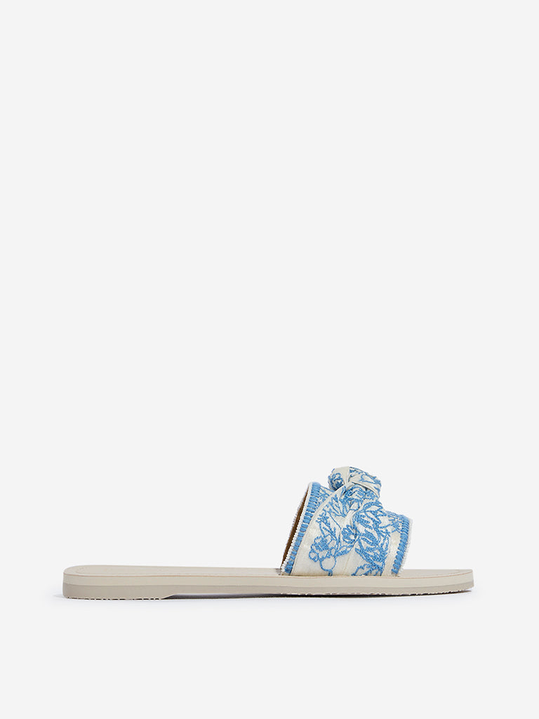 LUNA BLU Blue Knot Detailed Embroidered Slides