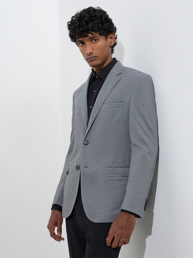 WES Formals Grey Single-Breasted Slim-Fit Blazer