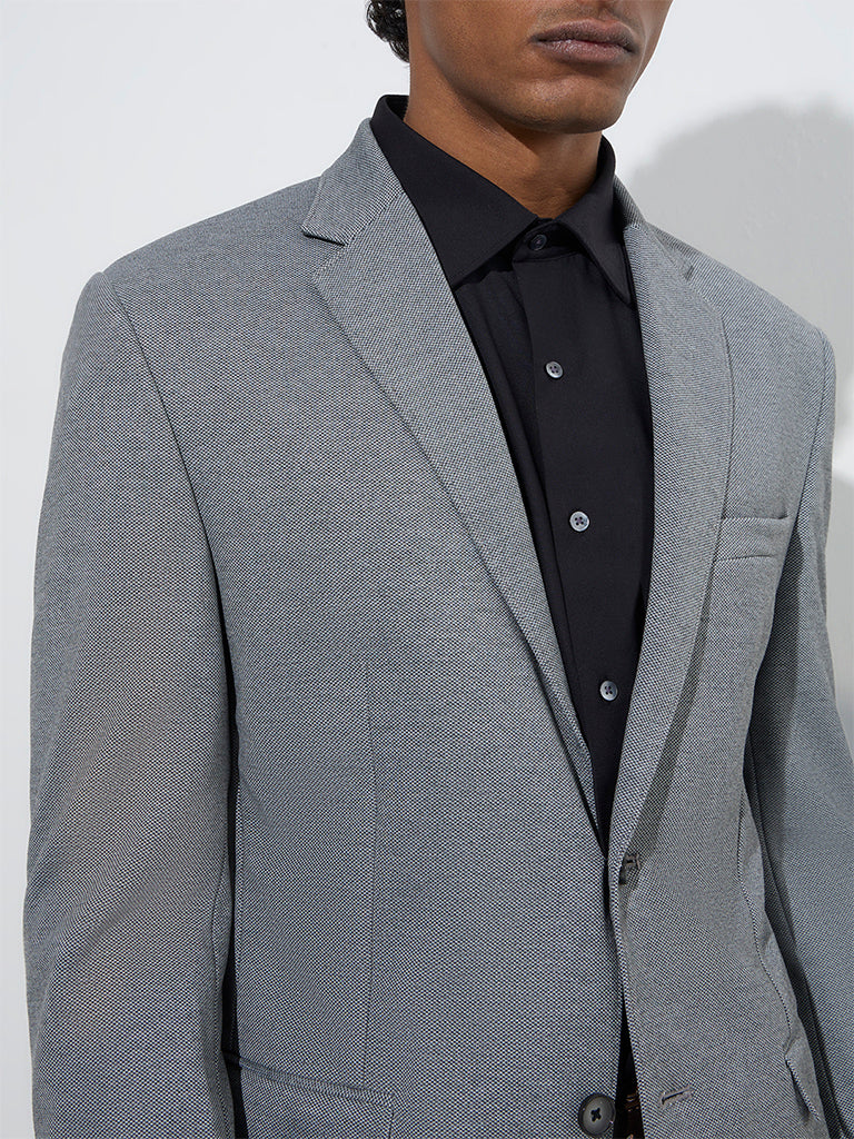 WES Formals Grey Single-Breasted Slim-Fit Blazer