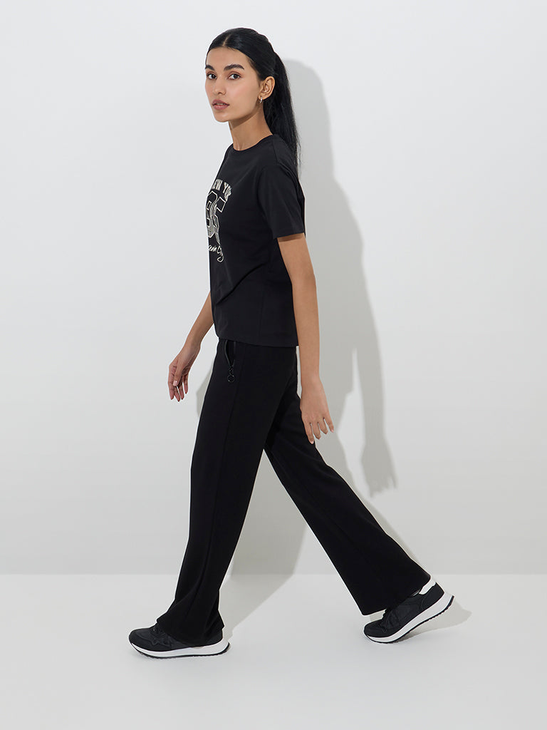 Studiofit Black High-Rise Flared Track Pants