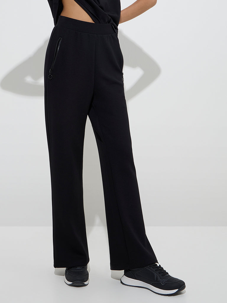 Studiofit Black High-Rise Flared Track Pants