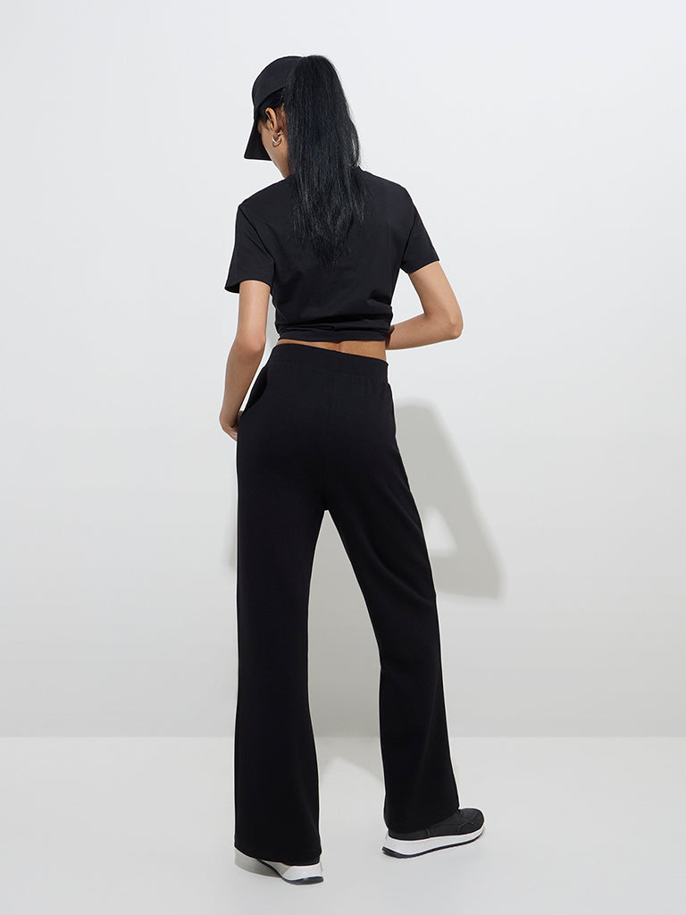 Studiofit Black High-Rise Flared Track Pants