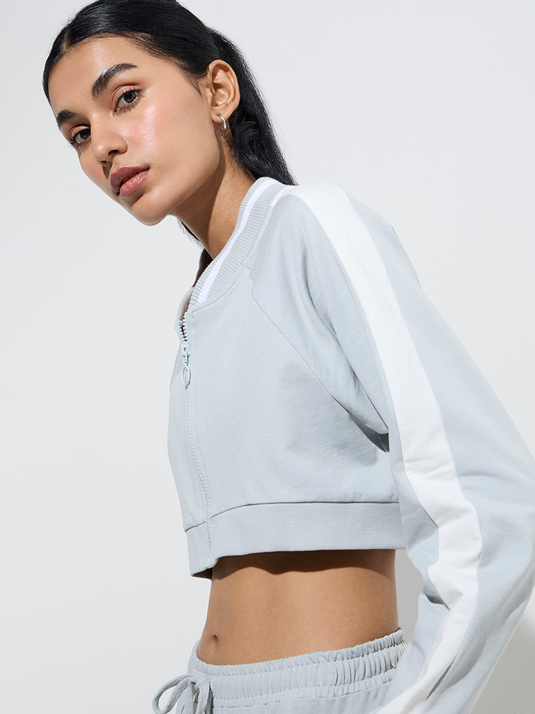 Studiofit Grey Panel-Detailed Cotton Cropped Jacket