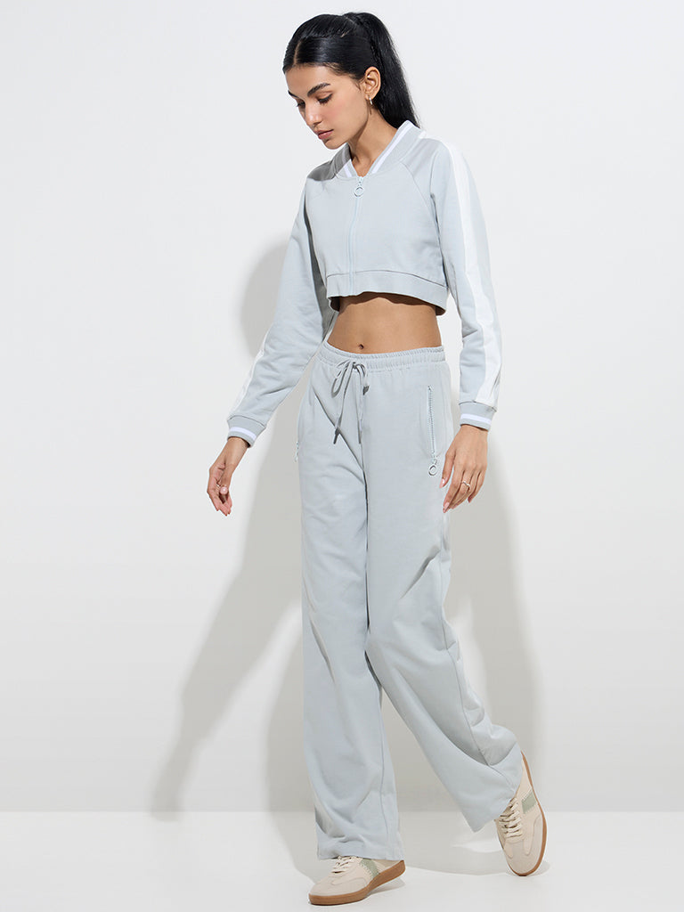 Studiofit Grey Panel-Detailed Cotton Cropped Jacket