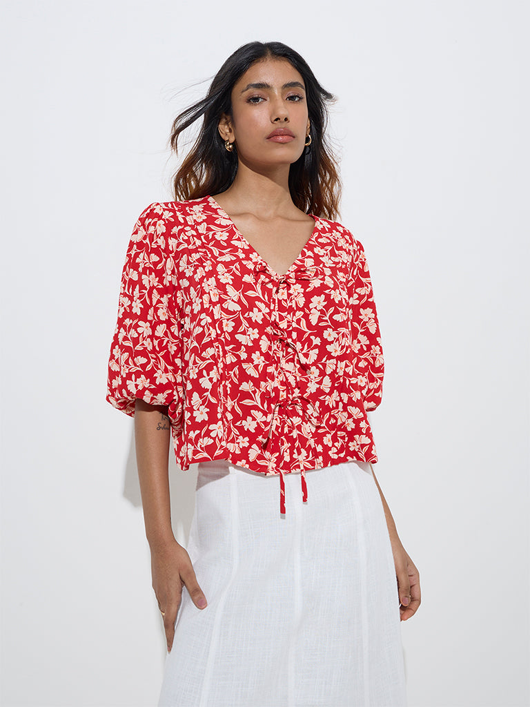 LOV Red Floral Patterned Top