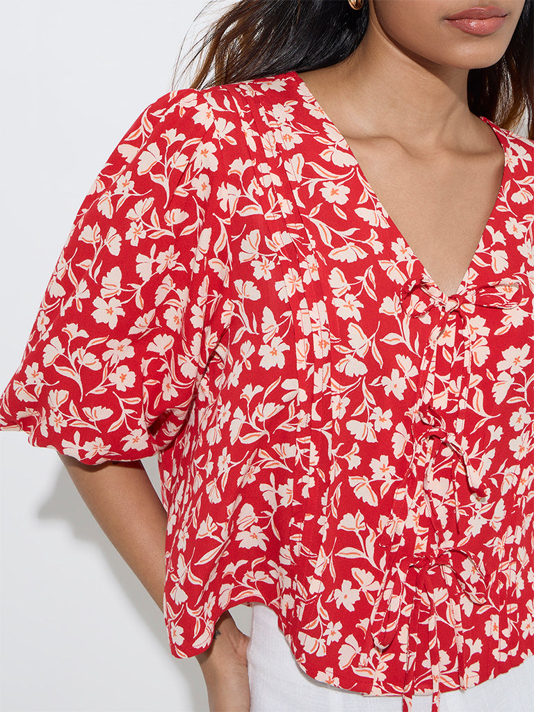 LOV Red Floral Patterned Top