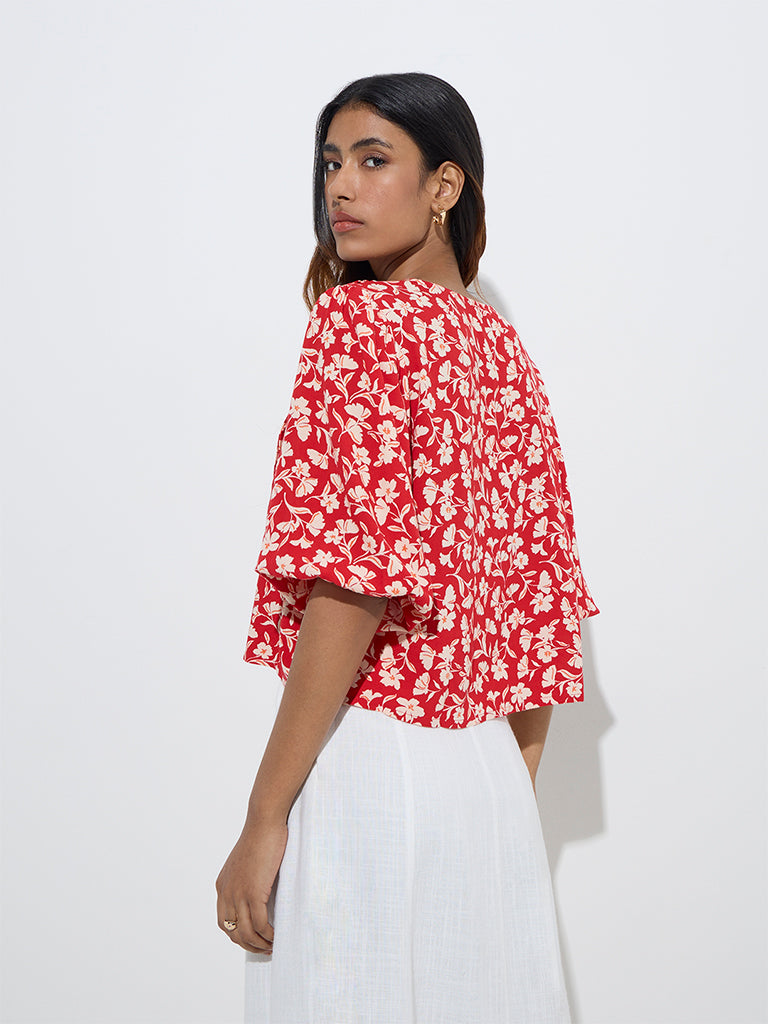 LOV Red Floral Patterned Top