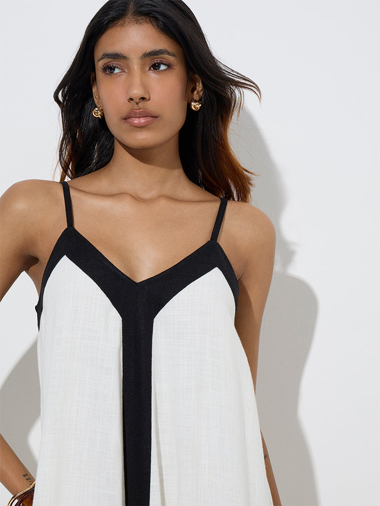 LOV White Contrast-Detailed Asymmetrical Dress