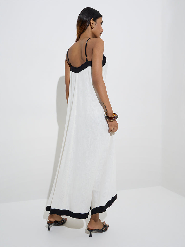 LOV White Contrast-Detailed Asymmetrical Dress