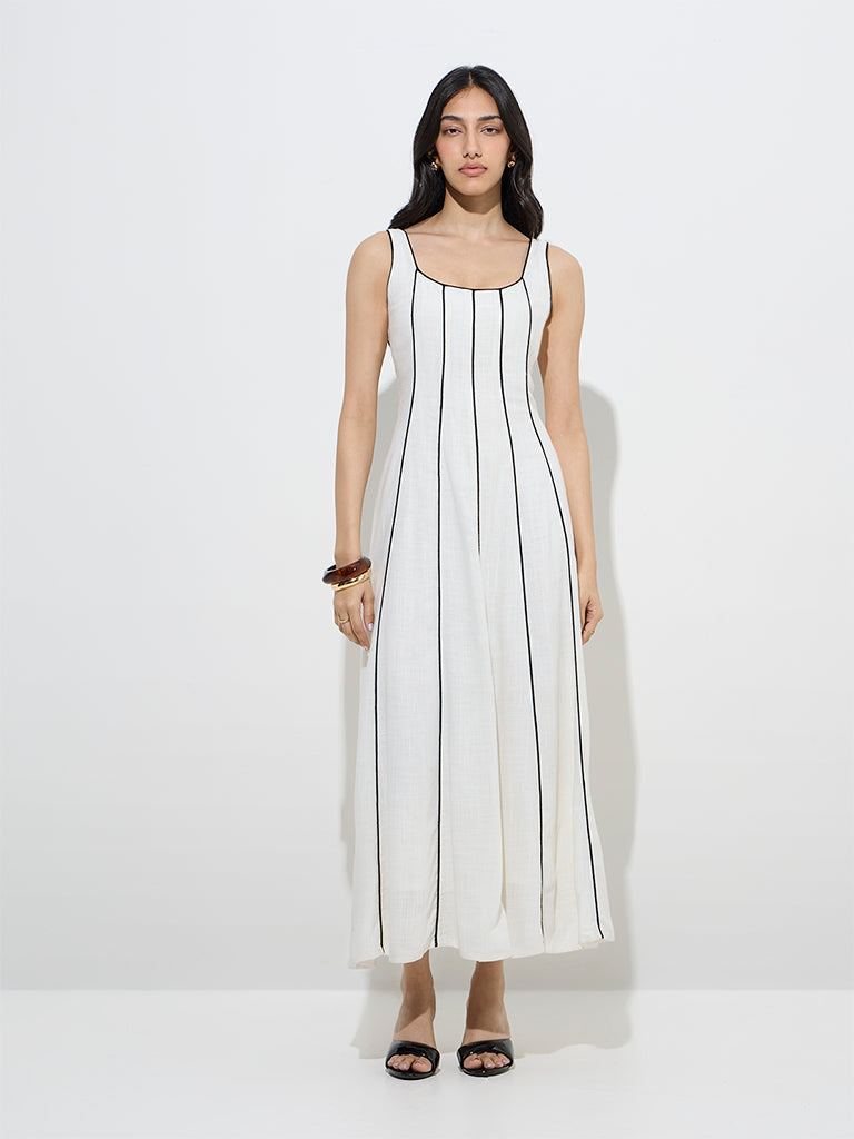 LOV Off-White Striped A-Line Dress