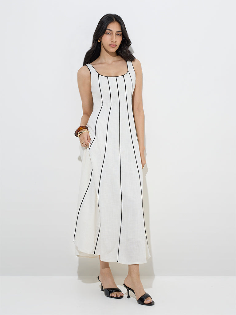 LOV Off-White Striped A-Line Dress