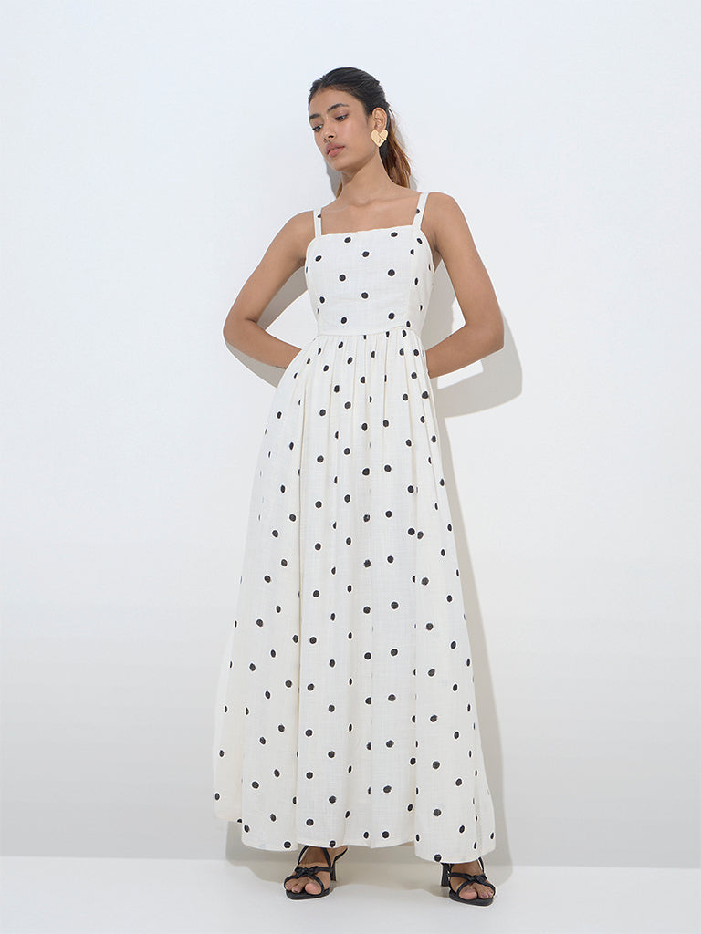 LOV White Polka Dotted Maxi Dress