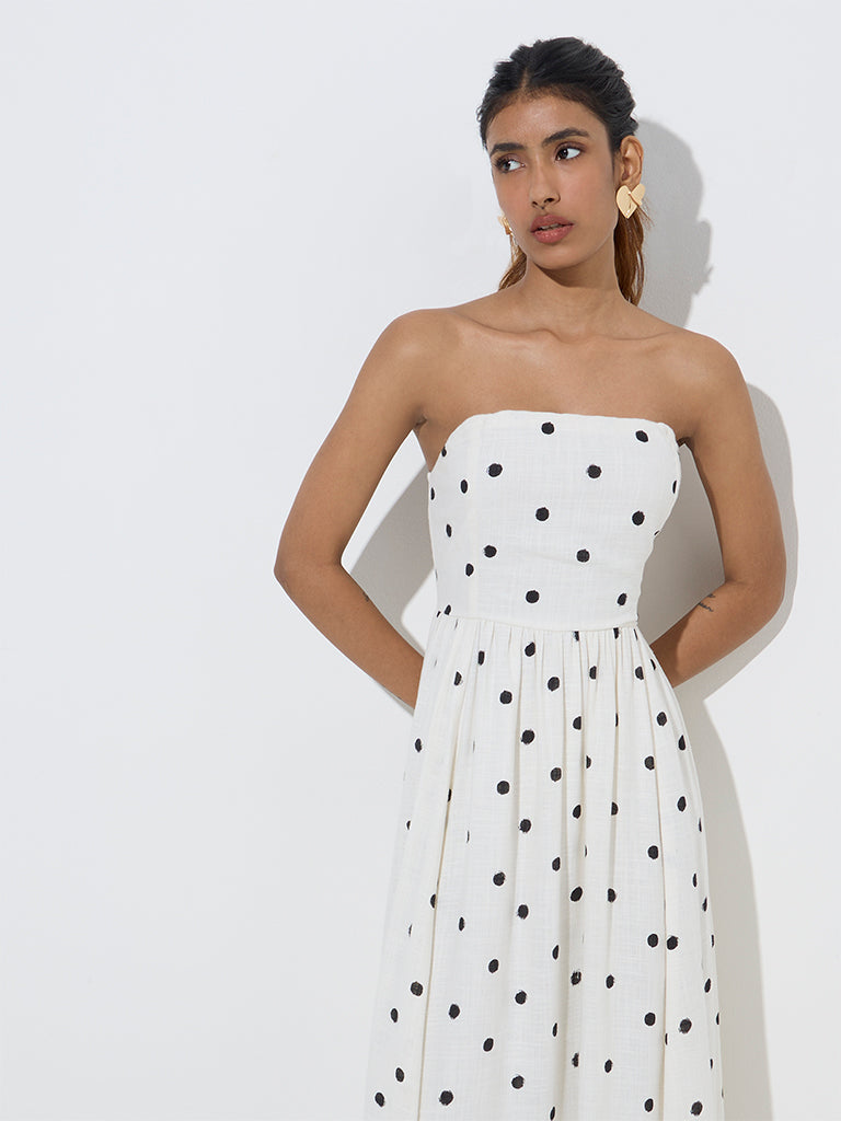 LOV White Polka Dotted Maxi Dress