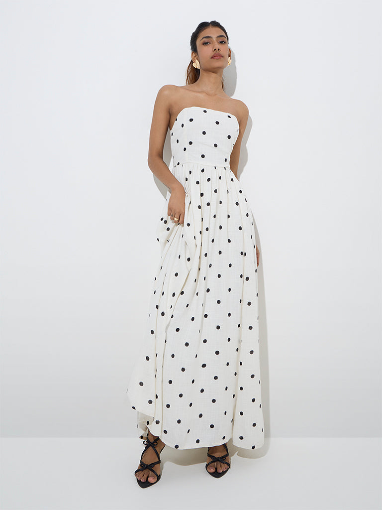 LOV White Polka Dotted Maxi Dress