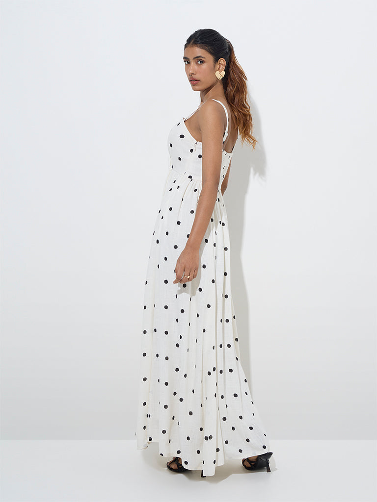 LOV White Polka Dotted Maxi Dress