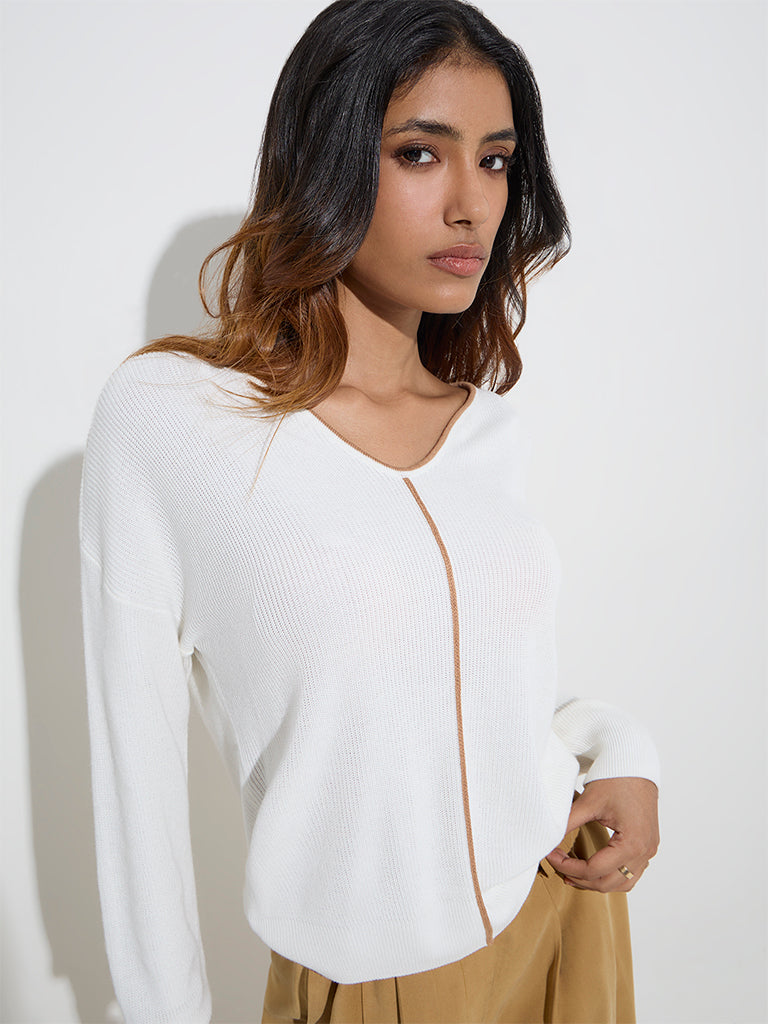 LOV White Ribbed-Textured Sweater