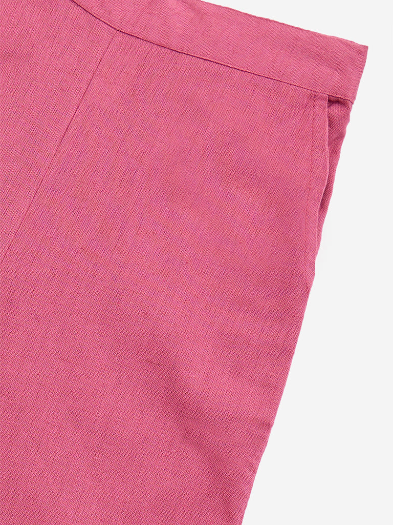 Utsa Kids Pink Solid High-Rise Cotton Palazzos - (2-8yrs)