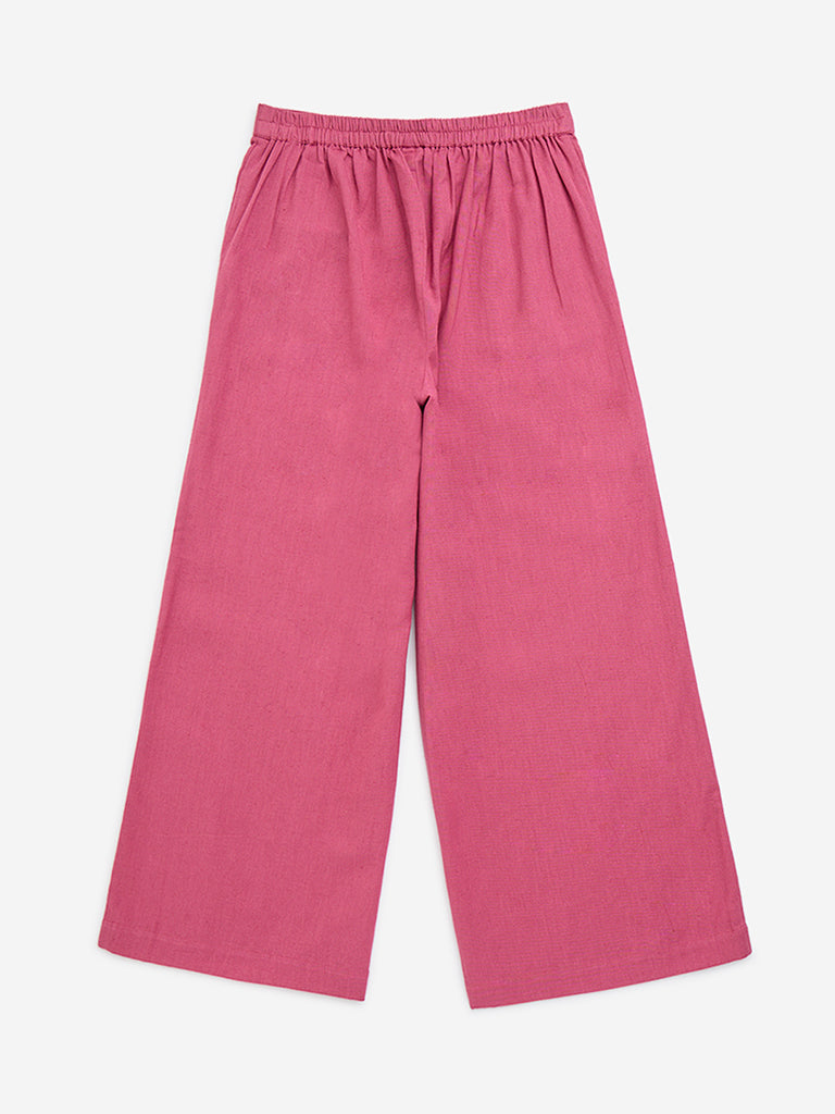 Utsa Kids Pink High-Rise Cotton-Blend Palazzos - (8-14yrs)