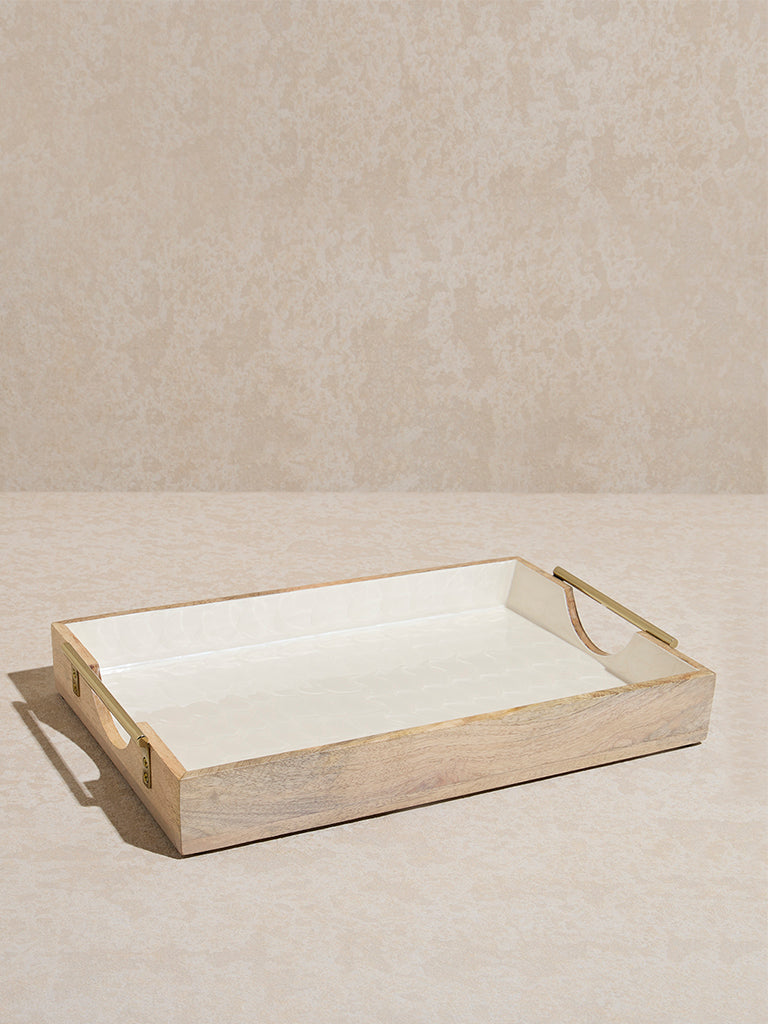 Westside Home White Shell-Detailed Wooden Tray