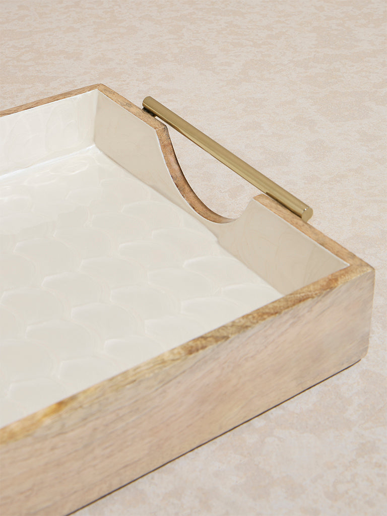 Westside Home White Shell-Detailed Wooden Tray