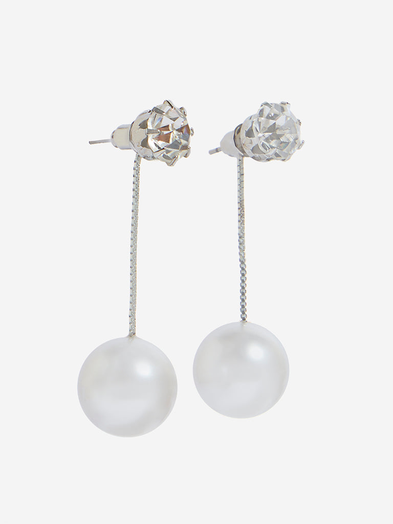 Westside Accessories Silver Crystal and Pearl Drop Earrings