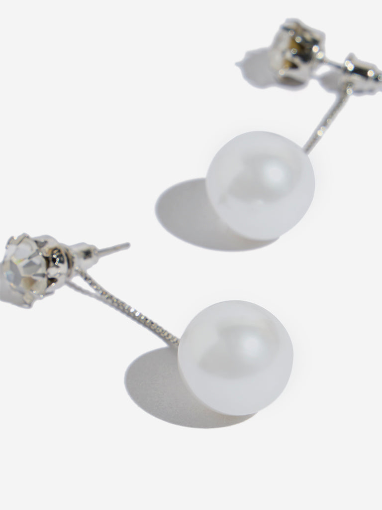 Westside Accessories Silver Crystal and Pearl Drop Earrings