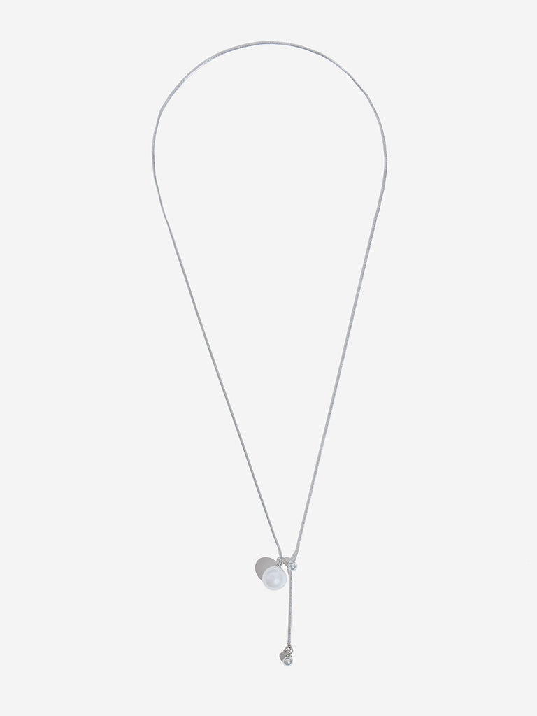 Westside Accessories Silver Pearl Snake Y-Chain Necklace