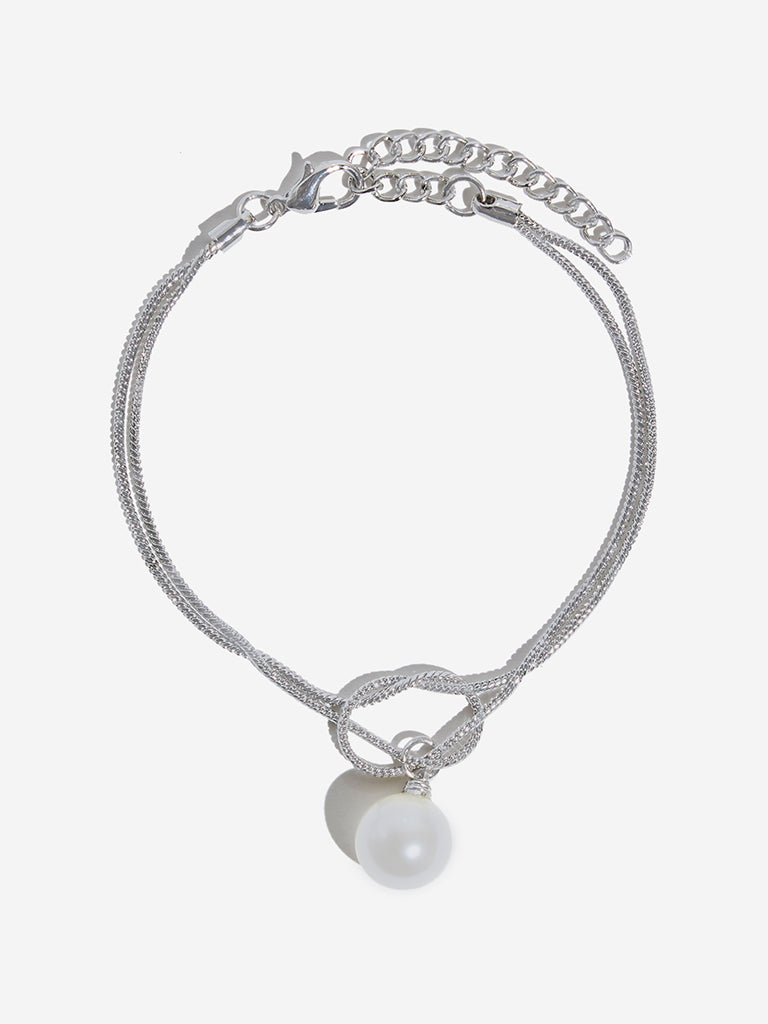 Westside Accessories Silver Pearl and Snake Chain Bracelet