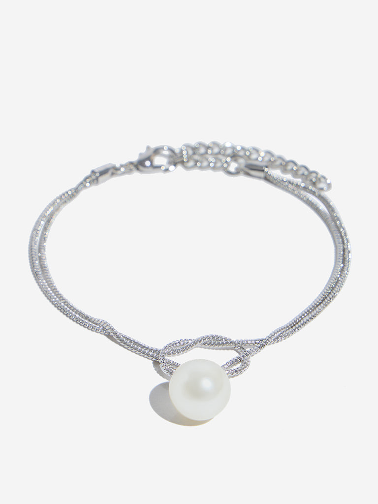 Westside Accessories Silver Pearl and Snake Chain Bracelet