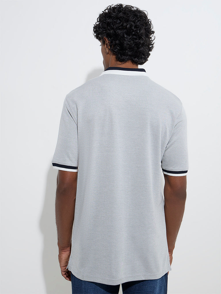 WES Casuals Grey Knitted Relaxed-Fit Polo T-Shirt