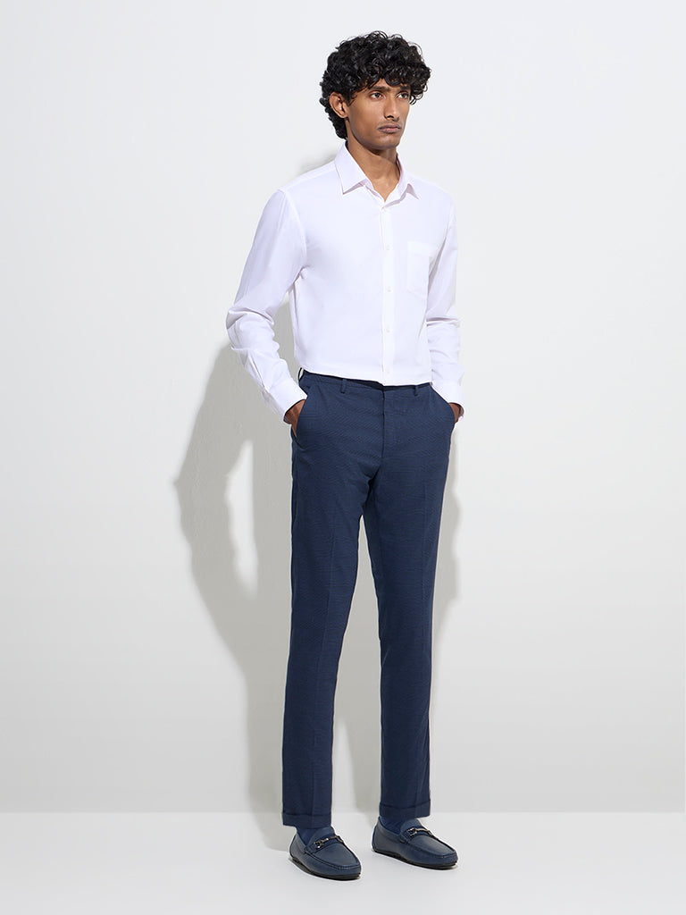 WES Formals Navy Carrot-Fit Mid-Rise Trousers