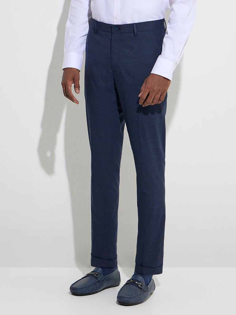 WES Formals Navy Carrot-Fit Mid-Rise Trousers