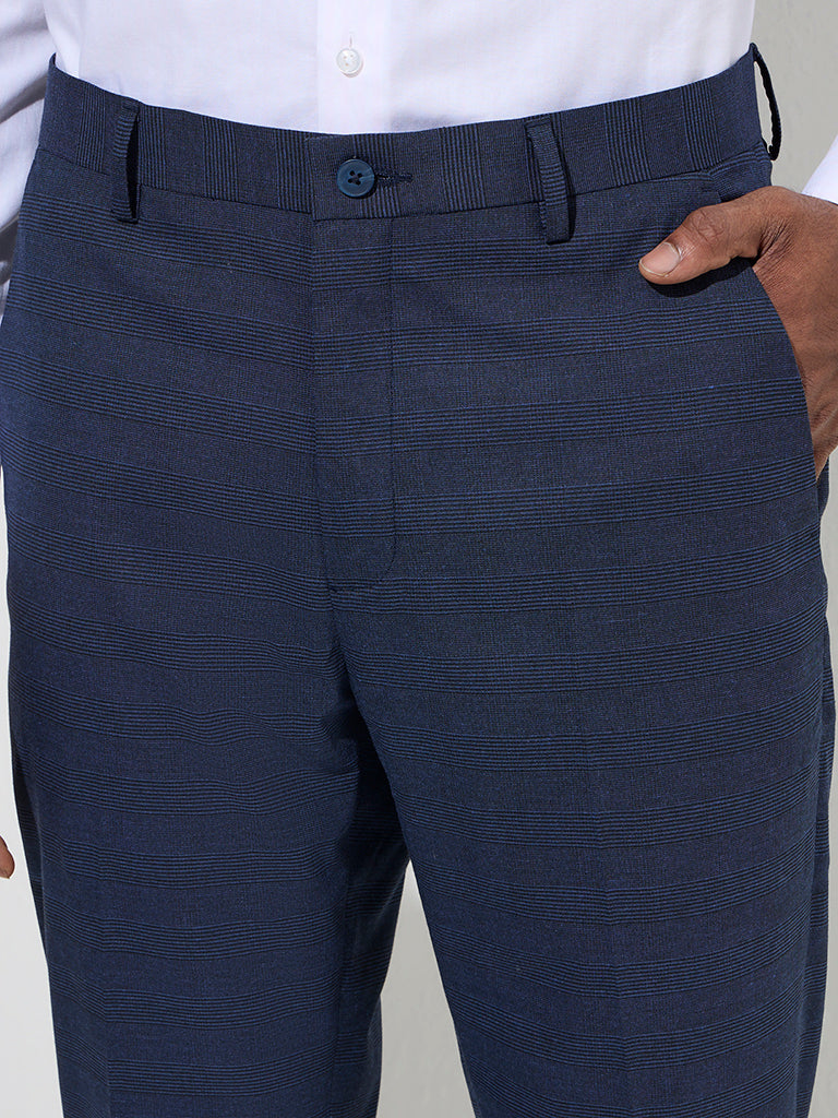 WES Formals Navy Carrot-Fit Mid-Rise Trousers