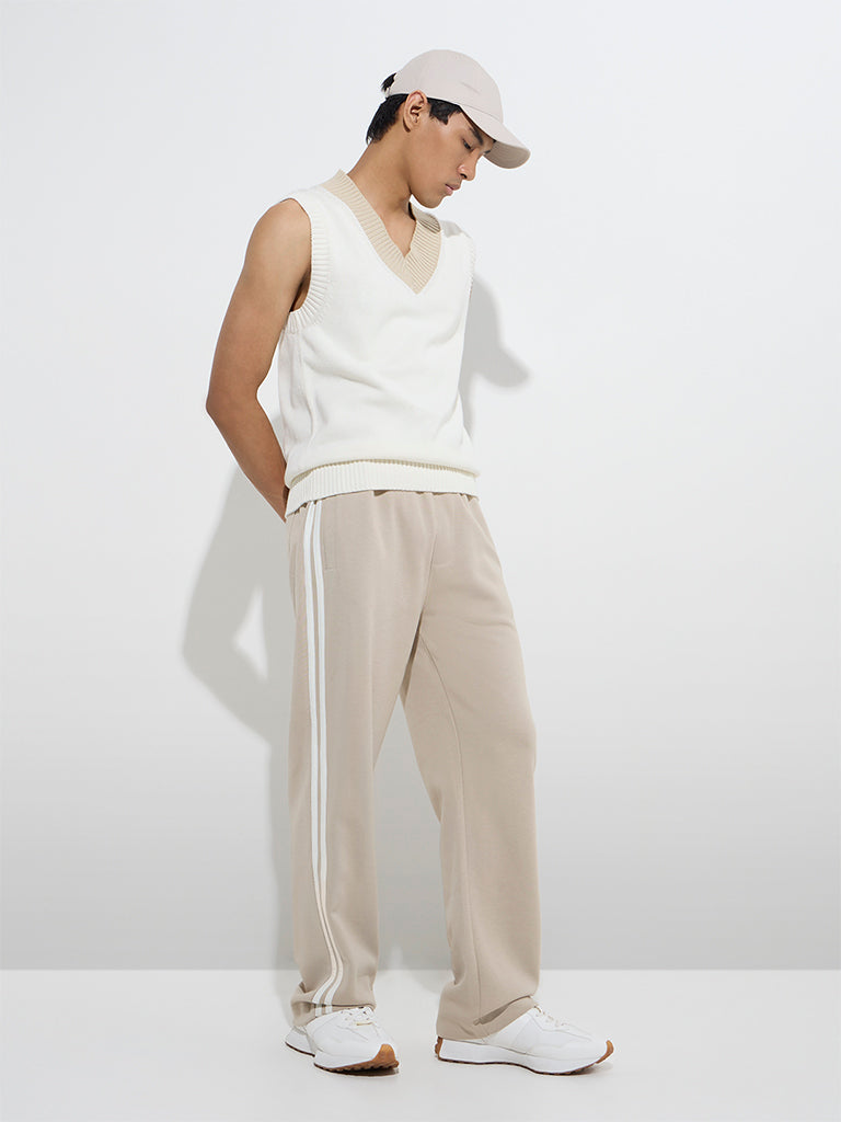 Studiofit Beige Relaxed-Fit Cotton-Blend Track Pants