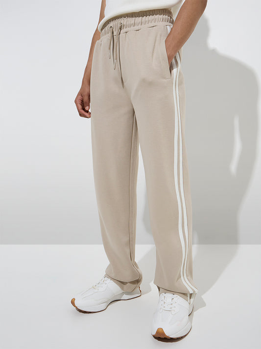 Studiofit Beige Relaxed-Fit Cotton-Blend Track Pants