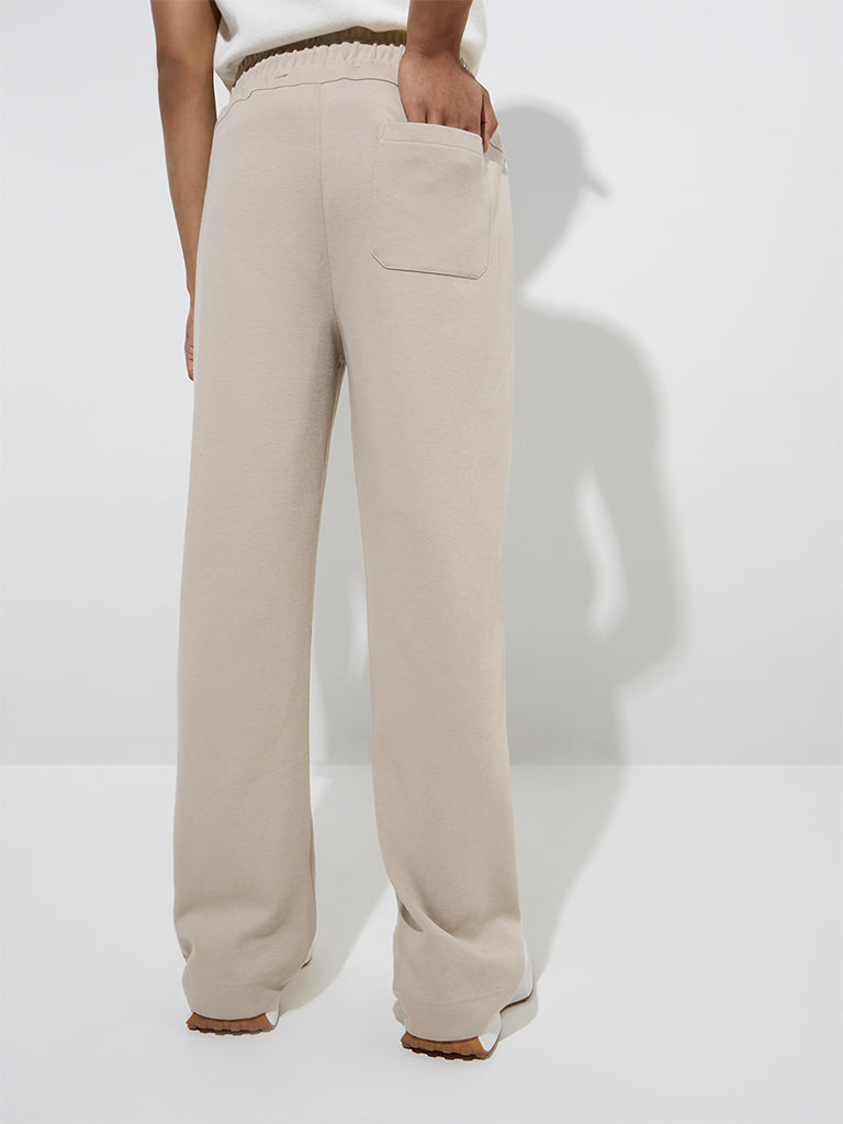 Studiofit Beige Relaxed-Fit Cotton-Blend Track Pants