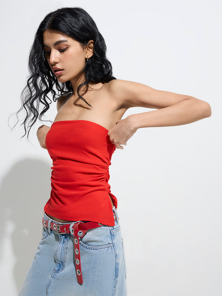 Nuon Red Off-Shoulder Tube Top