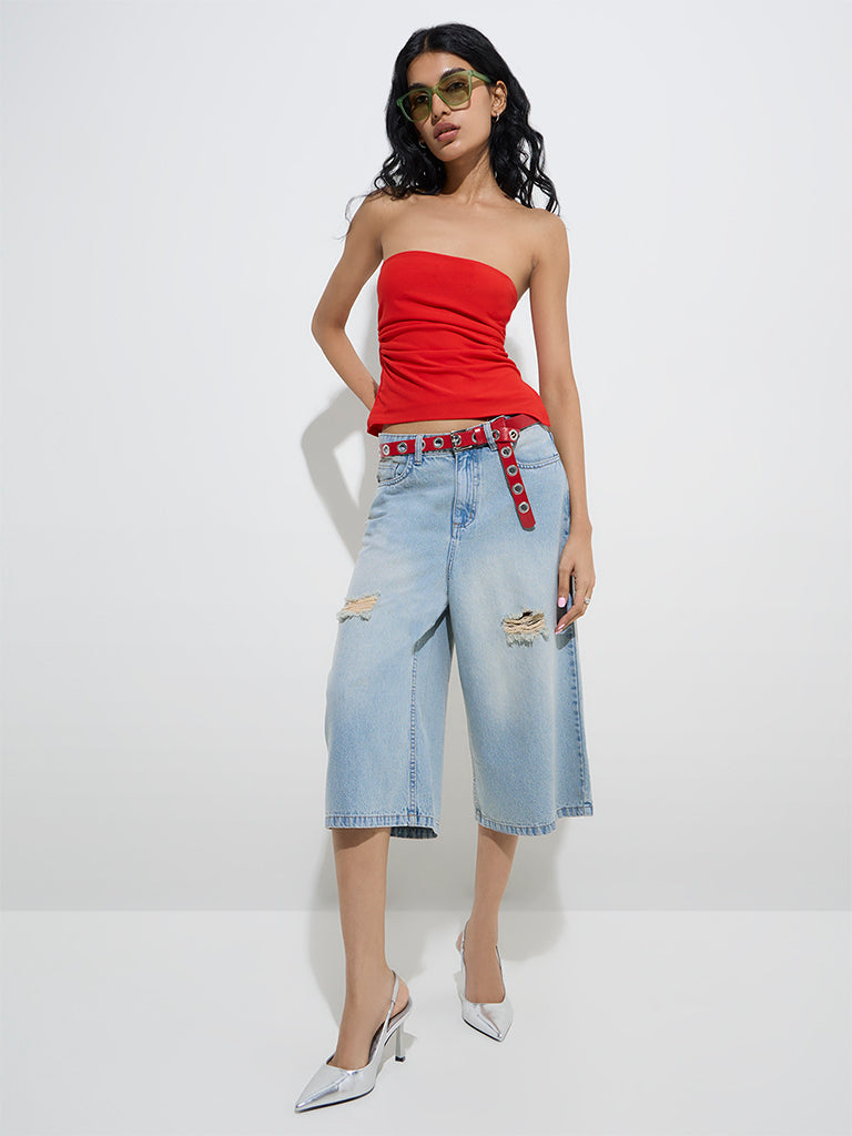 Nuon Red Off-Shoulder Tube Top