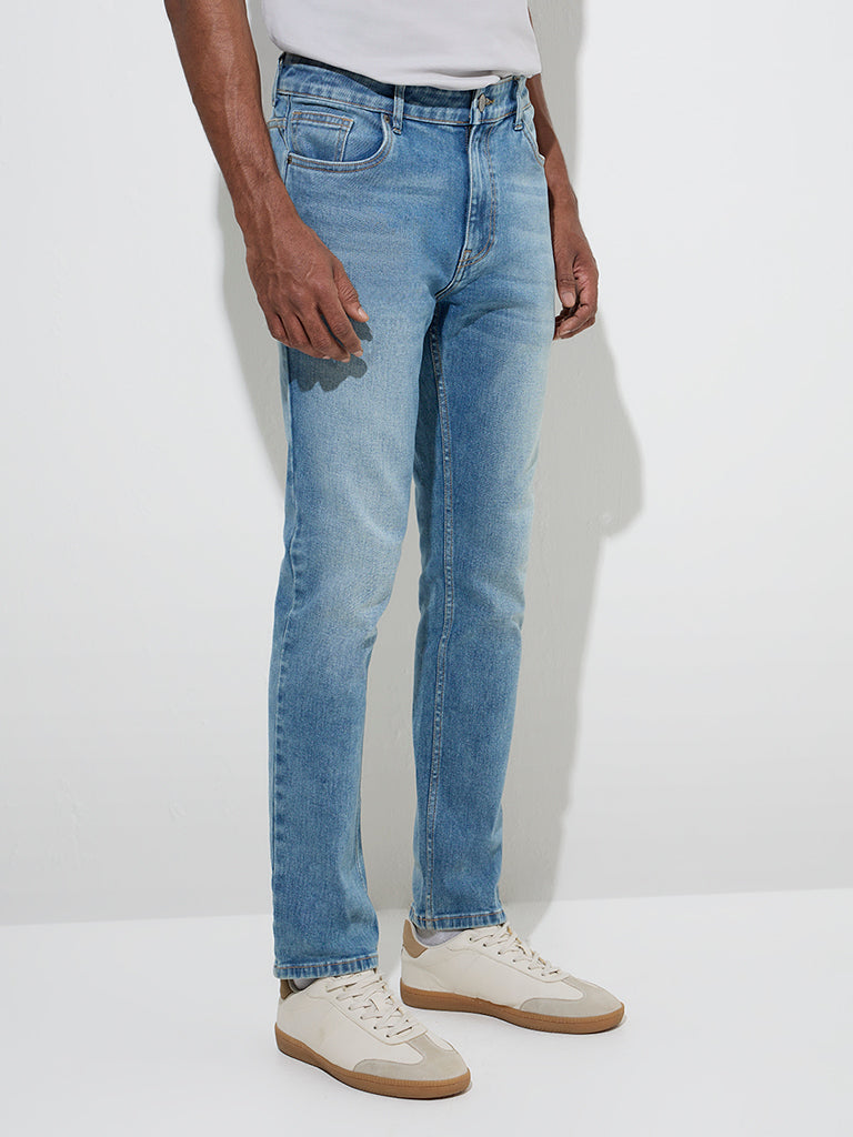 WES Casuals Blue Washed Slim - Fit Mid - Rise Jeans