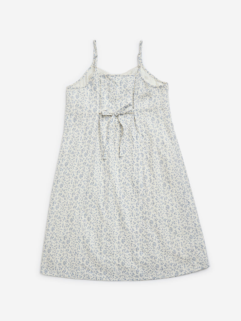 Y&F Kids Blue Floral Printed Cotton A-Line Dress