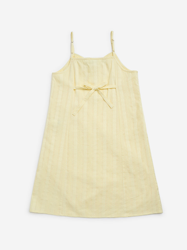 Y&F Kids Yellow Self-Striped Cotton A-Line Dress