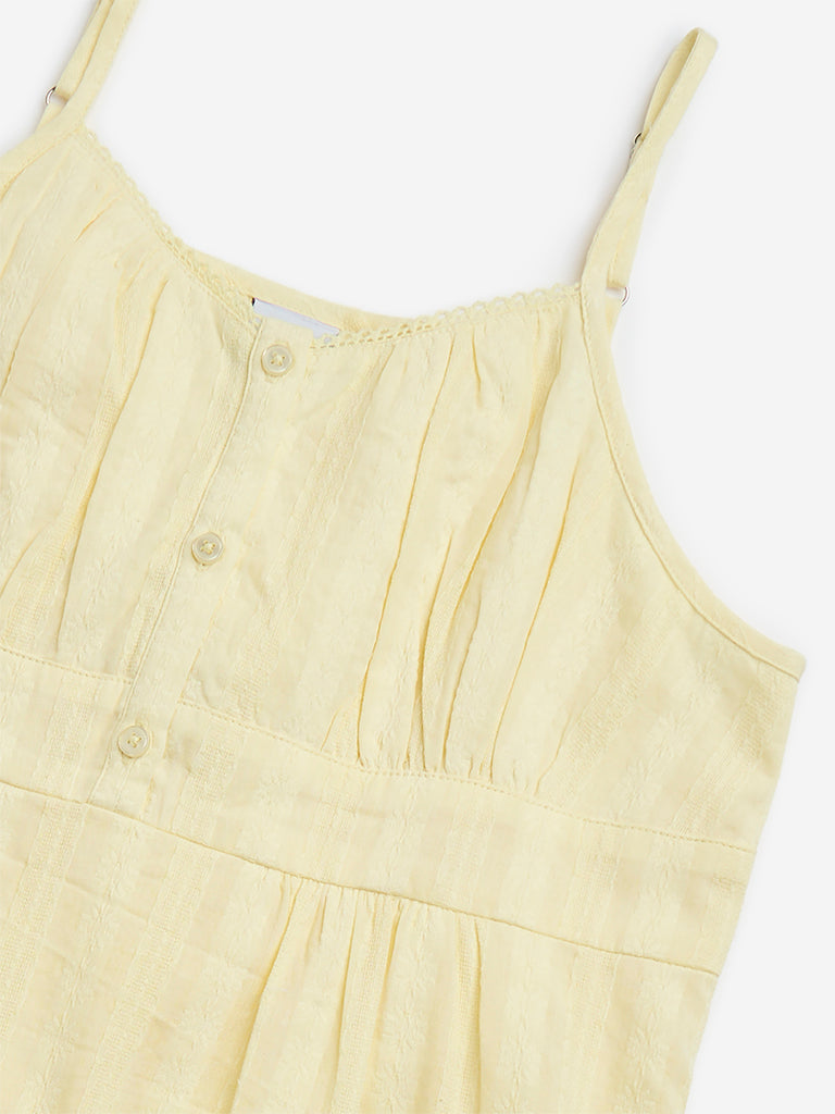 Y&F Kids Yellow Self-Striped Cotton A-Line Dress