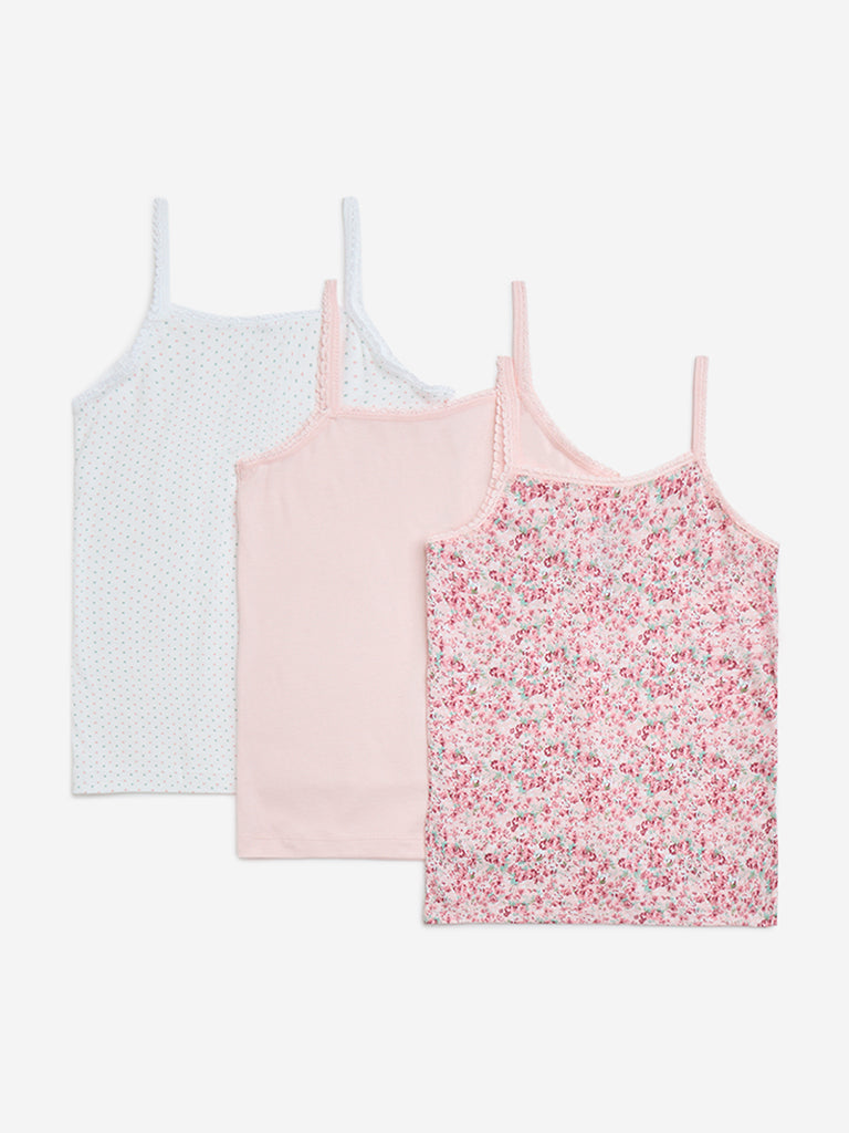 Y&F Kids Pink Printed Cotton Camisoles - Pack of 3