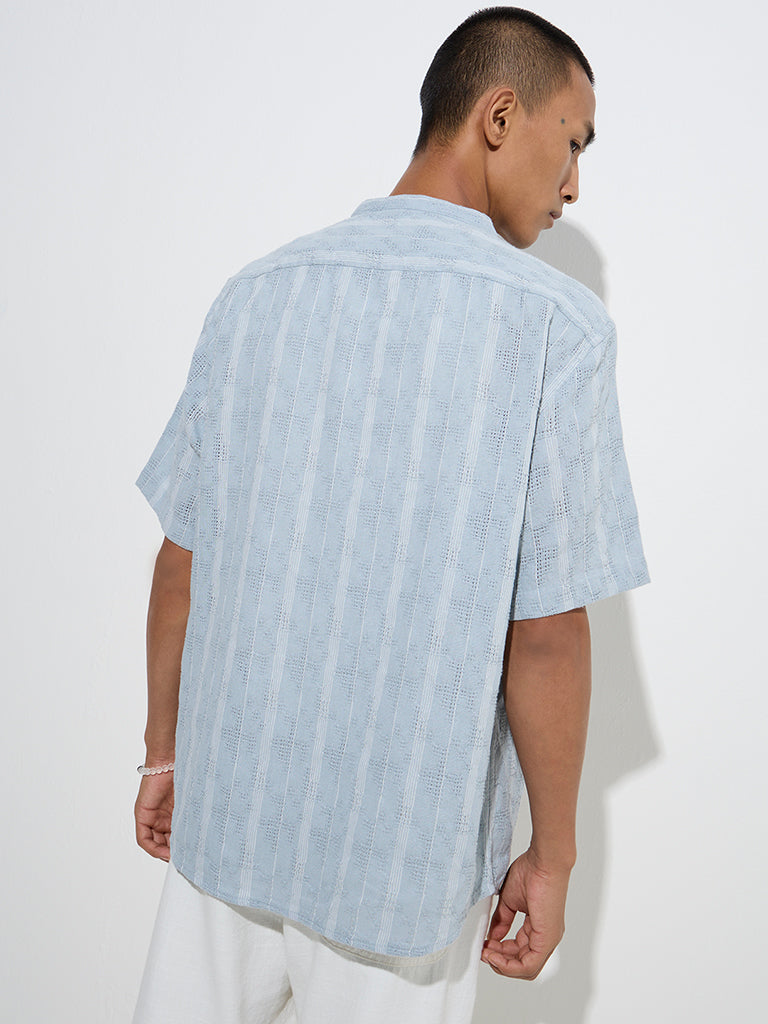 ETA Dusty Blue Striped Knit-Textured Relaxed-Fit Cotton Shirt